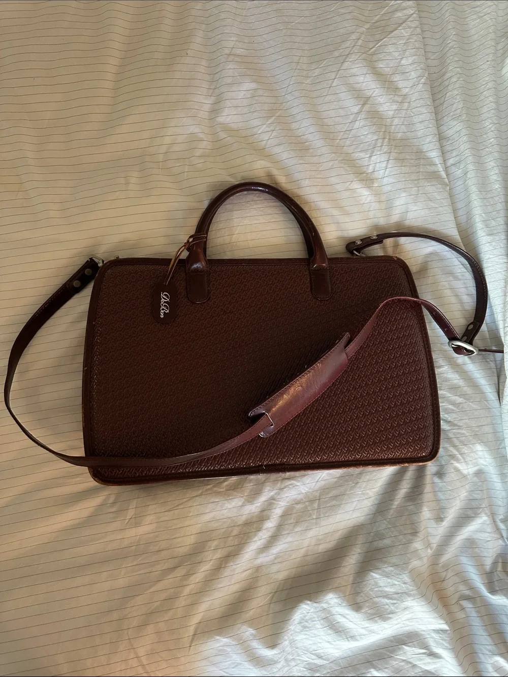 Vintage DeBON Burgundy Woven Textured Leather Briefcase Laptop Bag with Strap